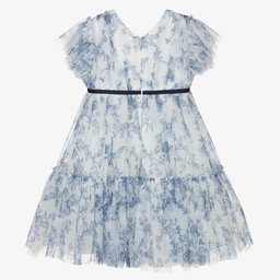 Monnalisa-White & Blue Floral Dress | Childrensalon Outlet