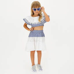 Monnalisa-White & Blue Lace Skirt | Childrensalon Outlet