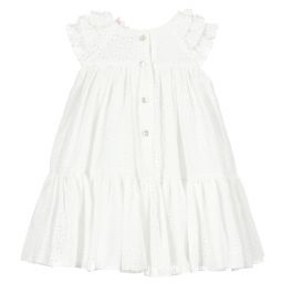 موناليزا-فستان أطفال بناتي قطن برودروي لون أبيض | Childrensalon Outlet