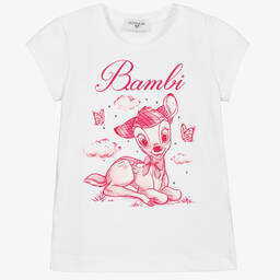 Monnalisa-White Cotton Bambi T-Shirt | Childrensalon Outlet