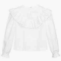 Monnalisa-بلوز قطن بوبلين لون أبيض للبنات | Childrensalon Outlet