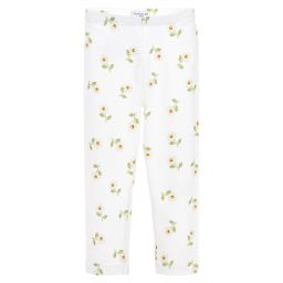 Monnalisa-ليغنغز قطن لون أبيض بطبعة الأقحوان | Childrensalon Outlet