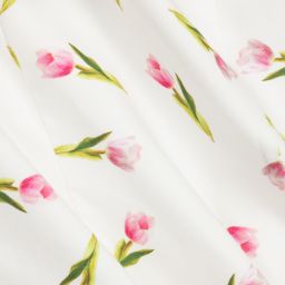 Monnalisa-بلوز قطن بوبلين لون أبيض بطبعة ورود | Childrensalon Outlet