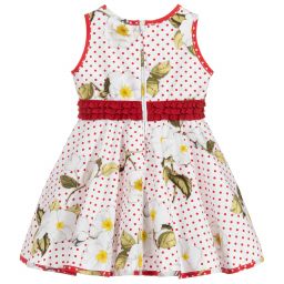 Monnalisa-White Cotton Floral Dress | Childrensalon Outlet