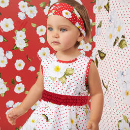 Monnalisa-White Cotton Floral Dress | Childrensalon Outlet