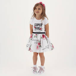 Monnalisa-Белая хлопковая юбка с цветами | Childrensalon Outlet
