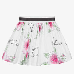 Monnalisa-Белая хлопковая юбка с цветами | Childrensalon Outlet