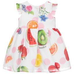 Monnalisa-White Cotton Fruit Print Dress | Childrensalon Outlet