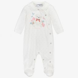 Monnalisa-Белый хлопковый комбинезон с медвежонком | Childrensalon Outlet