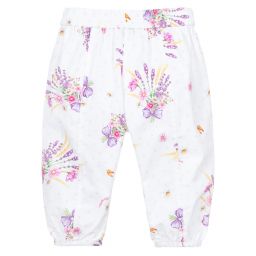 Monnalisa-White Floral Cotton Trousers | Childrensalon Outlet