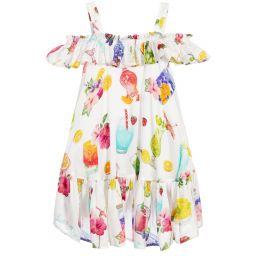 Monnalisa-White Fruit Print Dress | Childrensalon Outlet