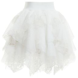 Monnalisa Chic-White Lace & Tulle Layered Skirt | Childrensalon Outlet