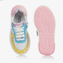 موناليزا-حذاء ترينرز بأربطة جلد وقماش لون أبيض للبنات | Childrensalon Outlet