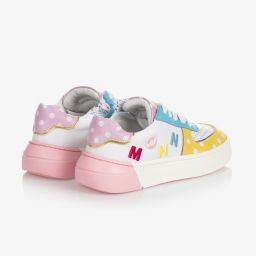 موناليزا-حذاء ترينرز بأربطة جلد وقماش لون أبيض للبنات | Childrensalon Outlet