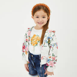 Monnalisa-White & Orange Floral T-Shirt | Childrensalon Outlet