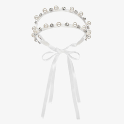 Monnalisa-White Pearl & Gem Hairband | Childrensalon Outlet