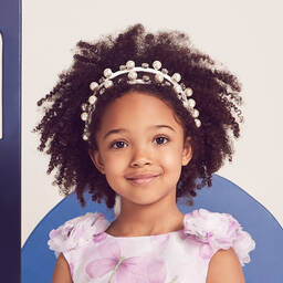 Monnalisa-White Pearl & Gem Hairband | Childrensalon Outlet