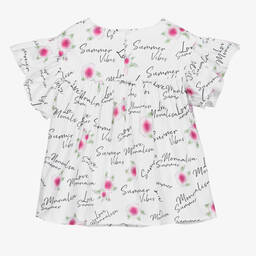 موناليزا-بلوز قطن بوبلين لون أبيض بطبعة ورود للبنات | Childrensalon Outlet