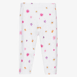Monnalisa Bebé-White & Pink Floral Leggings | Childrensalon Outlet