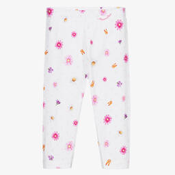Monnalisa Bebé-White & Pink Floral Leggings | Childrensalon Outlet