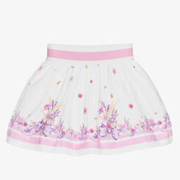 Monnalisa Bebé-White & Pink Floral Skirt | Childrensalon Outlet