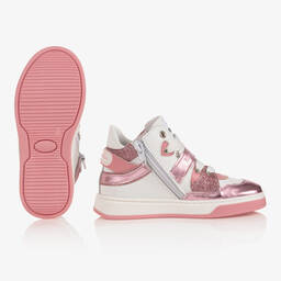 Monnalisa-Высокие бело-розовые кроссовки | Childrensalon Outlet