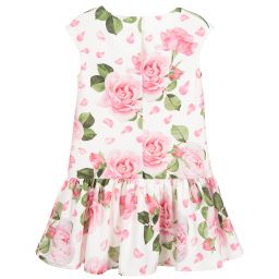 Monnalisa Chic-White & Pink Roses Dress  | Childrensalon Outlet
