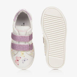 Monnalisa-White & Purple Butterfly Print Trainers | Childrensalon Outlet