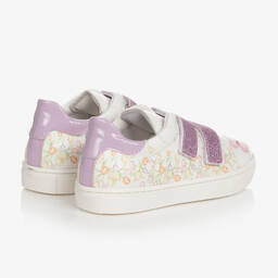 Monnalisa-White & Purple Butterfly Print Trainers | Childrensalon Outlet