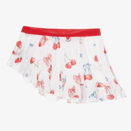 Monnalisa-Бело-красная хлопковая юбка с вишнями | Childrensalon Outlet
