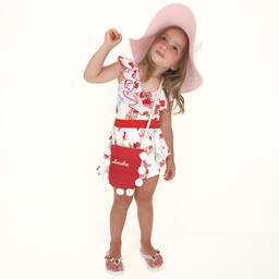 Monnalisa-Бело-красная хлопковая юбка с вишнями | Childrensalon Outlet