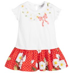 Monnalisa-White & Red Cotton Dress | Childrensalon Outlet