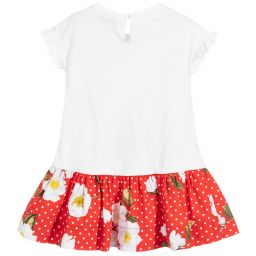 Monnalisa-White & Red Cotton Dress | Childrensalon Outlet