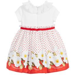 Monnalisa-White & Red Floral Dot Dress | Childrensalon Outlet