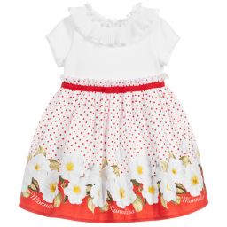 Monnalisa-White & Red Floral Dot Dress | Childrensalon Outlet