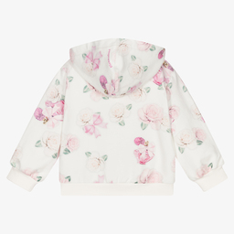 موناليزا-توب هودي بسحّاب أطفال بناتي قطن جيرسي لون أبيض | Childrensalon Outlet