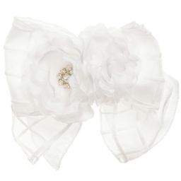 Monnalisa Chic-طقم متكون من فستان من الأرجنزا و الساتان بلون أبيض مع زركشة بوردة | Childrensalon Outlet