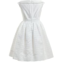 Monnalisa Chic-طقم متكون من فستان من الأرجنزا و الساتان بلون أبيض مع زركشة بوردة | Childrensalon Outlet