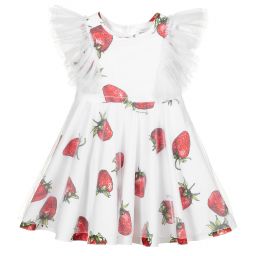 Monnalisa-White Tulle Strawberry Dress | Childrensalon Outlet