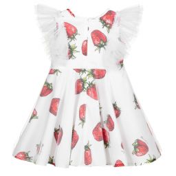 Monnalisa-White Tulle Strawberry Dress | Childrensalon Outlet