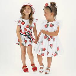 Monnalisa-White Tulle Strawberry Dress | Childrensalon Outlet