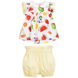 Monnalisa-Yellow Cotton Shorts Set | Childrensalon Outlet