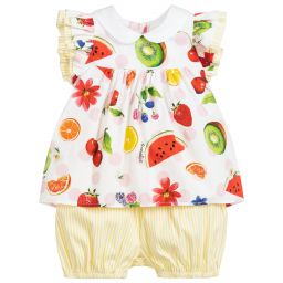 Monnalisa-Yellow Cotton Shorts Set | Childrensalon Outlet