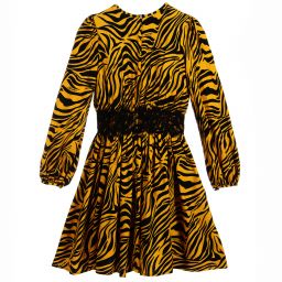 Monnalisa-Yellow Zebra & Lace Dress | Childrensalon Outlet