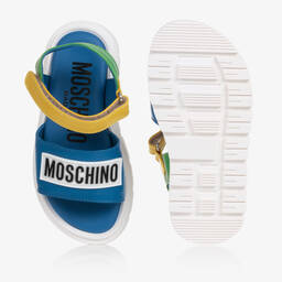Moschino Baby-Baby Boys Blue Leather Logo Sandals | Childrensalon Outlet