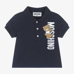 Moschino Baby-Baby Boys Navy Blue Cotton Bear Polo Shirt | Childrensalon Outlet