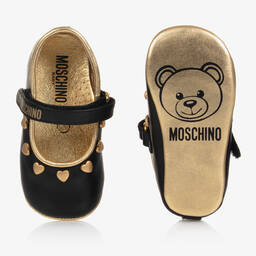 Moschino Кид-Тин-Черные кожаные пинетки для малышек | Childrensalon Outlet