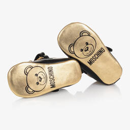 Moschino Кид-Тин-Черные кожаные пинетки для малышек | Childrensalon Outlet