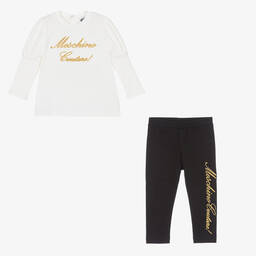 Moschino Baby-Baby Girls Ivory & Black Logo Leggings Set | Childrensalon Outlet