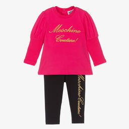 Moschino Малыши-Baby Girls Pink & Black Logo Leggings Set | Childrensalon Outlet
